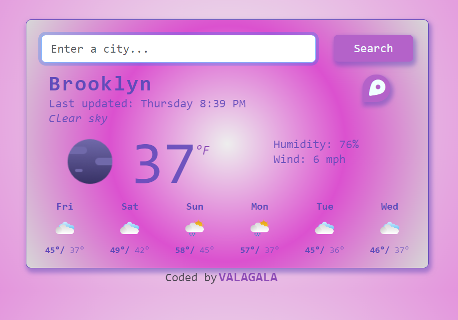 VALAGALA Weather App- Pink Radial Design